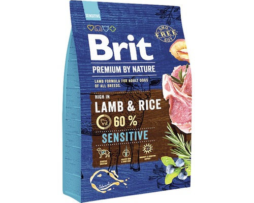 Granule pro psy Brit Premium by Nature Sensitive 3 kg Brit Premium by Nature krmivo pro psy s jehněčím masem a rýží pro citlivé dospělé psy