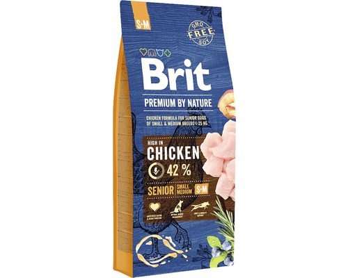 Granule pro psy Brit Premium by Nature Senior S+M 15 kg Brit Premium by Nature Kuřecí krmivo pro starší psy malých a středních plemen