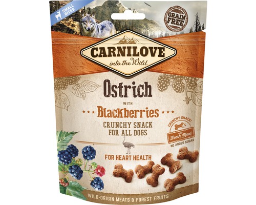 Pamlsky pro psy Carnilove Dog Crunchy Snack Ostrich 200 g Carnilove psí pamlsek pštros s ostružinami, bez obilovin