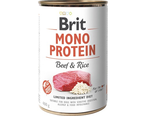 Konzerva pro psy Brit Mono Protein Beef & Rice 400 g Brit Monoproteinové krmivo pro psy s hovězím masem a rýží v konzervě, bez lepku