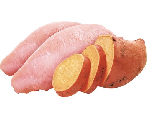 Celá a krájená sladká brambora