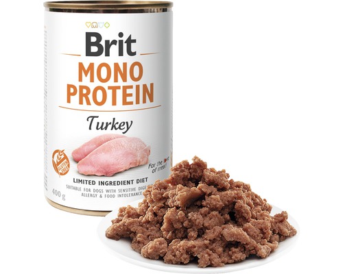 Brit Mono Protein psí krmivo s krůtím masem v konzervě, 400 gramů