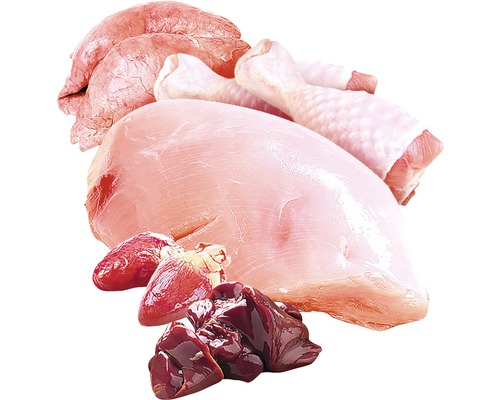 Drůbeží maso s prsíčky, paličkami, srdcem, játry a plícemi