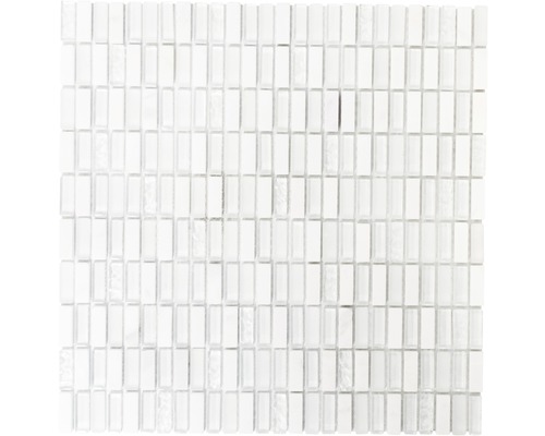 Skleněná mozaika s přírodním kamenem bílá 31x32,5 cm