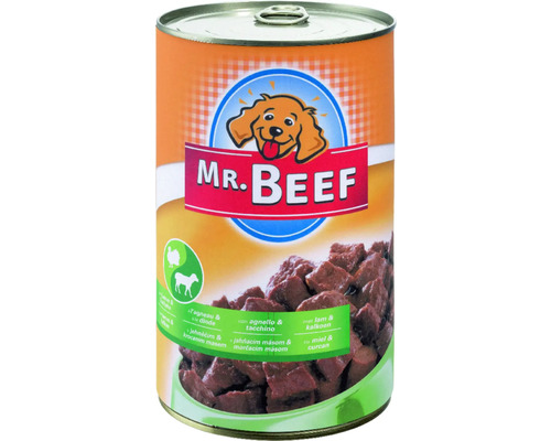 Konzerva pro psy MR. BEEF jehněčí a krůtí 1200 g