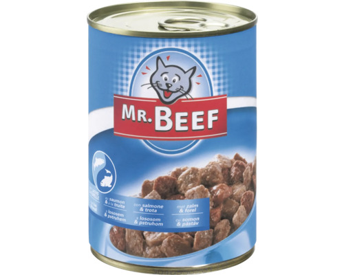 Konzerva pro kočky MR. BEEF losos a pstruh 400 g