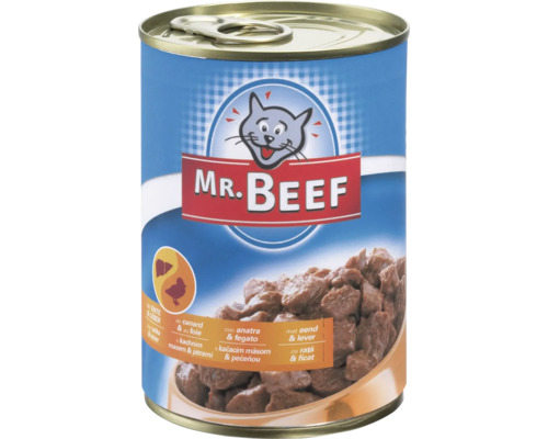 Konzerva pro kočky MR. BEEF kachní a játra 400 g