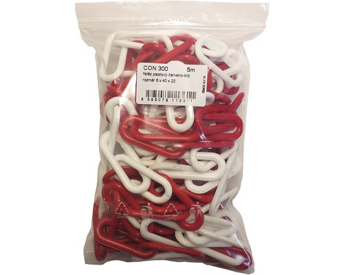 Plastový řetěz červený a bílý v sáčku