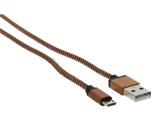 Kabel USB na Micro-USB s textilním opletením a kovovými konektory.