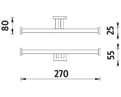 Technický nákres dvojitého držáku na ručníky s rozměry