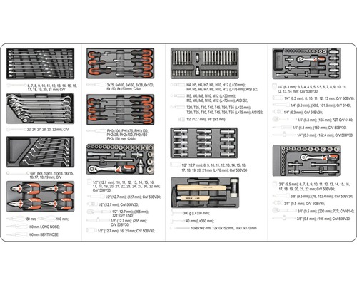 Sortiment nářadí v úložných boxech