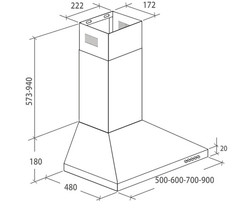 Technický výkres odsavače par s rozměry