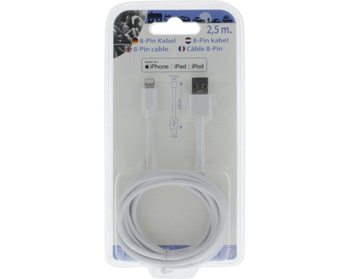2.5 metru 8-pin kabel pro iPhone, iPad a iPod v balení