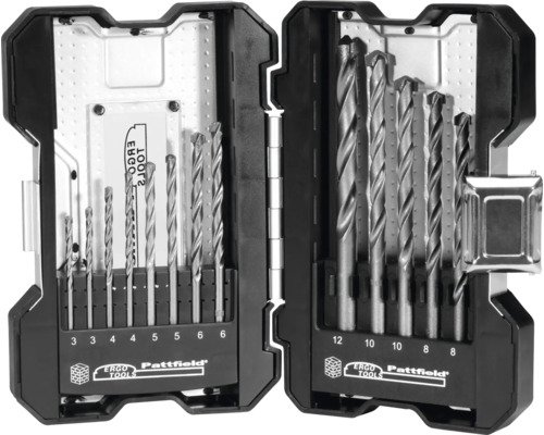 Sada vrtáků do kamene v otevřeném kufříku