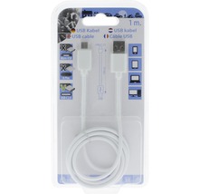 Bílý USB kabel, jeden metr dlouhý, v obalu