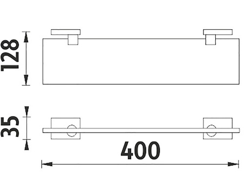 Technický výkres nástěnné police s rozměry