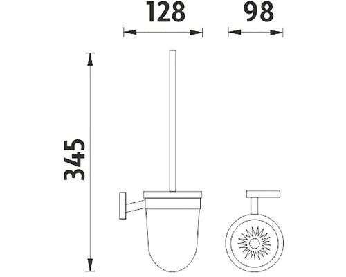 Technický nákres držáku toaletní štětky s rozměry