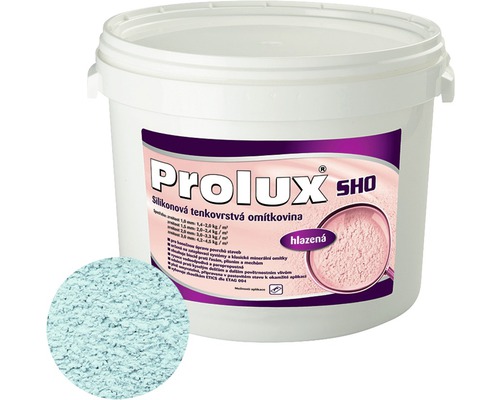 Tenkovrstvá omítka Prolux SHO 1 mm tónovaná 25 kg Kbelík silikonové omítky s ukázkou omítky
