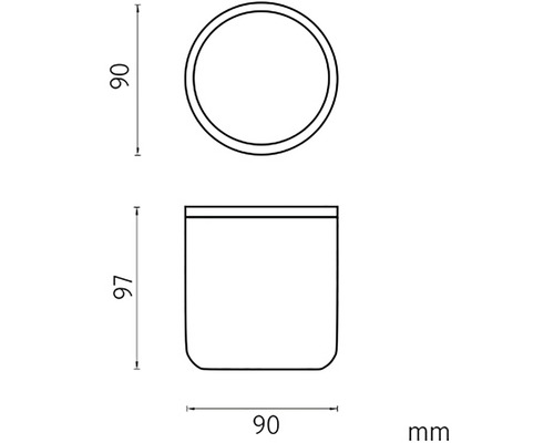 Technický výkres kelímku o rozměrech 90 krát 97 milimetrů