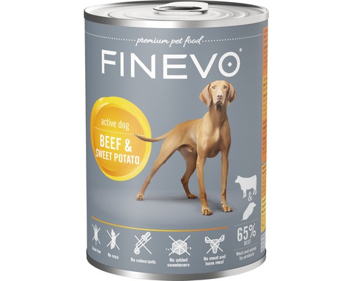 Konzerva pro psy FINEVO Active Dog hovězí a sladké brambory 400 g