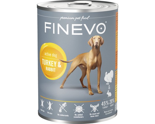 Konzerva pro psy FINEVO Active Dog králičí a krůtí 800 g