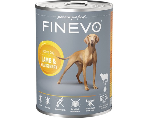 Konzerva pro psy FINEVO Active Dog jehněčí s ostružinami 400 g