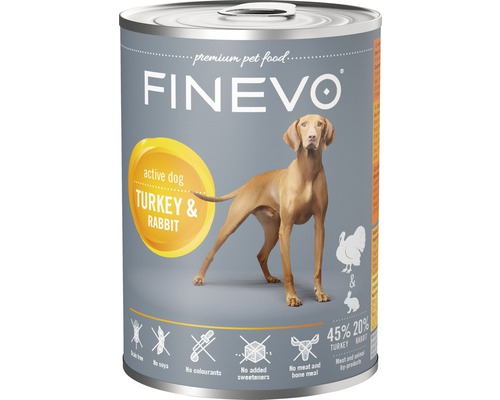 Konzerva pro psy FINEVO Active Dog králík a krůtí 400 g