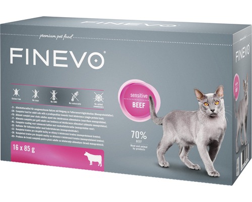 Kapsička pro kočky FINEVO Sensitive Cat hovězí čisté 16 x 85 g
