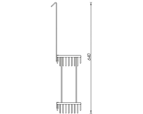Technický nákres svislého držáku radiátoru o rozměrech 640 milimetrů na výšku