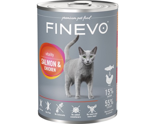 Konzerva pro kočky FINEVO Vitality losos a kuřecí 400 g