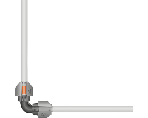 Rohový díl pro trubkové spoje o průměru 25 milimetrů