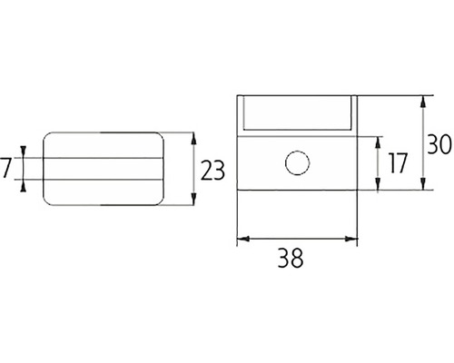 Technický výkres nábytkového konektoru s rozměry