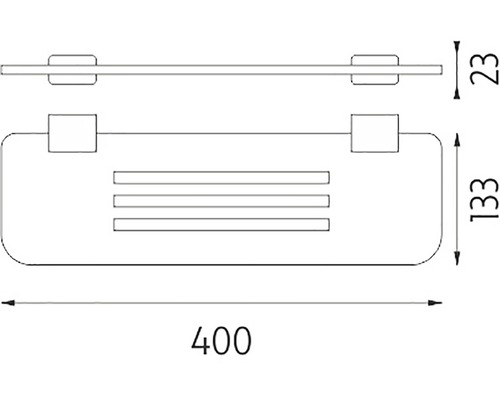 Technický nákres police o rozměrech 400 x 133 x 23 milimetrů