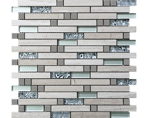 Mozaika kámen/ocel/dřevo 30x30 cm