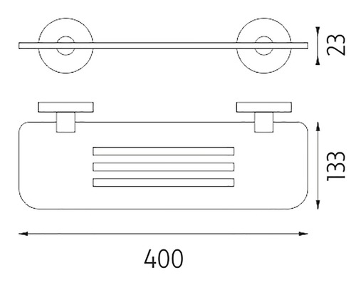 Technický výkres koupelnové police s rozměry