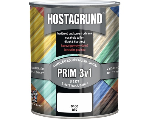 Barva na kov HOSTAGRUND PRIM 3v1 S2177 základní i vrchní 0,6 l bílá