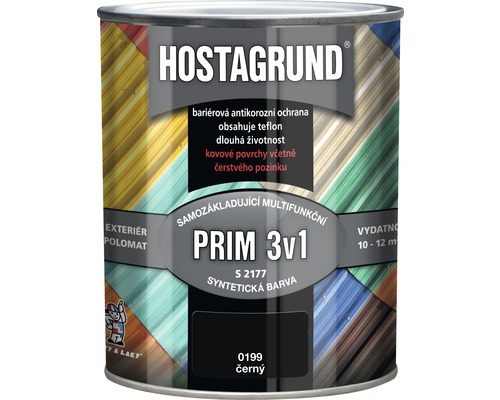 Barva na kov HOSTAGRUND PRIM 3v1 S2177 základní i vrchní 0,6 l černá