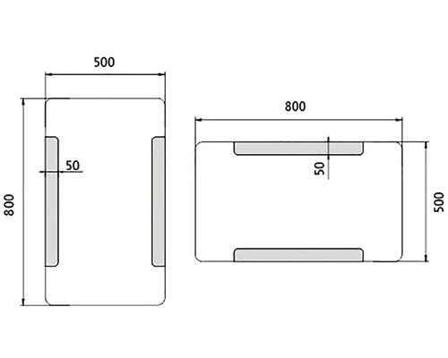Technický výkres kontejneru o rozměrech 800 x 500 milimetrů.