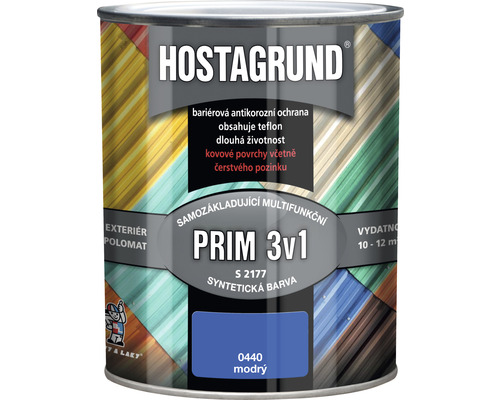 Barva na kov HOSTAGRUND PRIM 3v1 S2177 základní i vrchní 0,6 l modrá