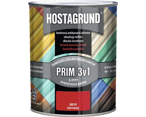 Barva na kov HOSTAGRUND PRIM 3v1 S2177 základní i vrchní 0,6 l červená