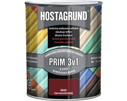 Barva na kov HOSTAGRUND PRIM 3v1 S2177 základní i vrchní 0,6 l červenohn