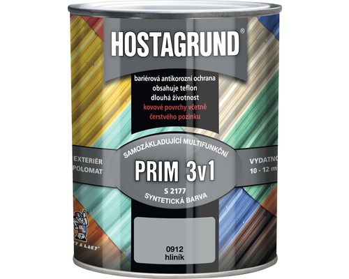 Barva na kov HOSTAGRUND PRIM 3v1 S2177 základní i vrchní 0,6 l hliník