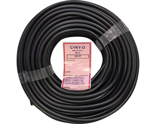 Kabel CYKY-O 3Ax1,5mm² černý 25m
