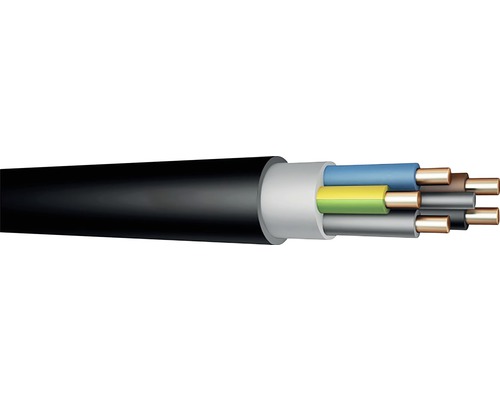 Instalační kabel CYKY-J 5x6mm² 750V 10m černý Vícežilový elektrický kabel s černým pláštěm