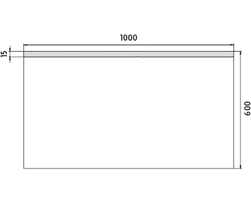 Technický nákres s rozměry: délka 1000, šířka 600, výška 15.