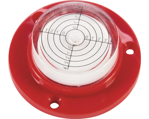 Kruhová krabičková vodováha s červenou základnou pro vodorovné vyrovnání