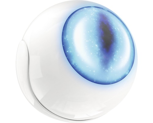 Pohybový senzor ve tvaru koule s modrou galaxií