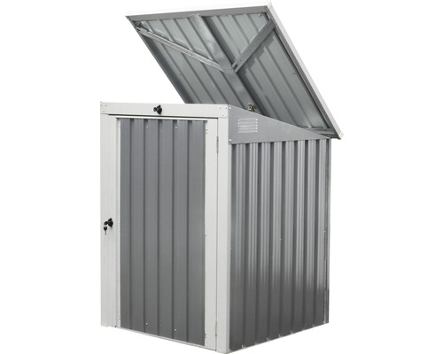 Kovový zahradní domek s otevřeným víkem pro venkovní použití