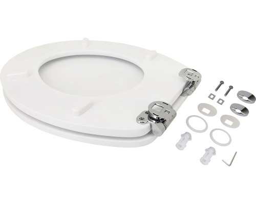 Bílé záchodové prkénko s upevňovacím materiálem