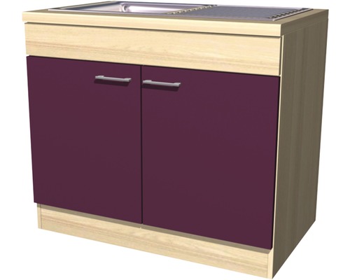 Kuchyňská skříňka s dřezem a pracovní deskou Flex Well Focus šířka 100 cm dekor akát/lilek s vypouštěcí a přepadovou soupravou